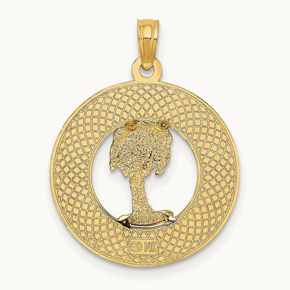KEY WEST w/Palm Tree Circle Charm, 14K