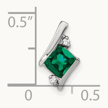 Cushion Cr. Emerald and Diamond Chain Slide, 14K White Gold