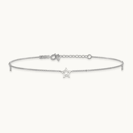 Adjustable Star 9in Plus 1in ext. Anklet, 14K White Gold
