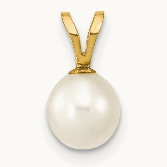 6- White Round Freshwater Cultured Pearl Pendant, 7mm, 14K