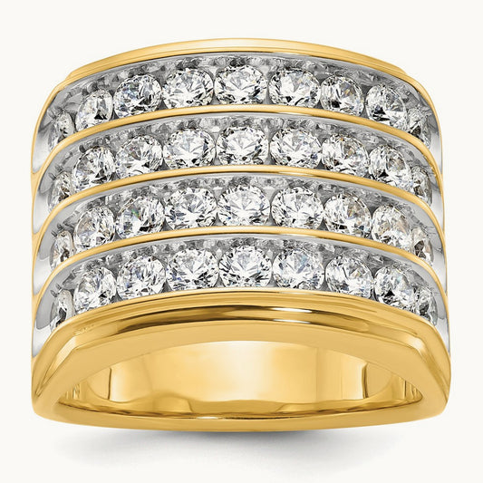With White Rhodium 4 Row Men's Ring, 3.75 ct tw Lab-Grown Diamond