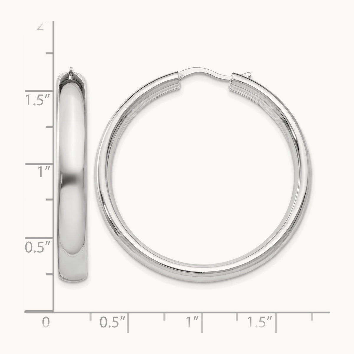 Rhodium-plated Half Round Tube Earrings — 5mm