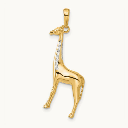 D/C 3D Giraffe Pendant, 14K with White Rhodium