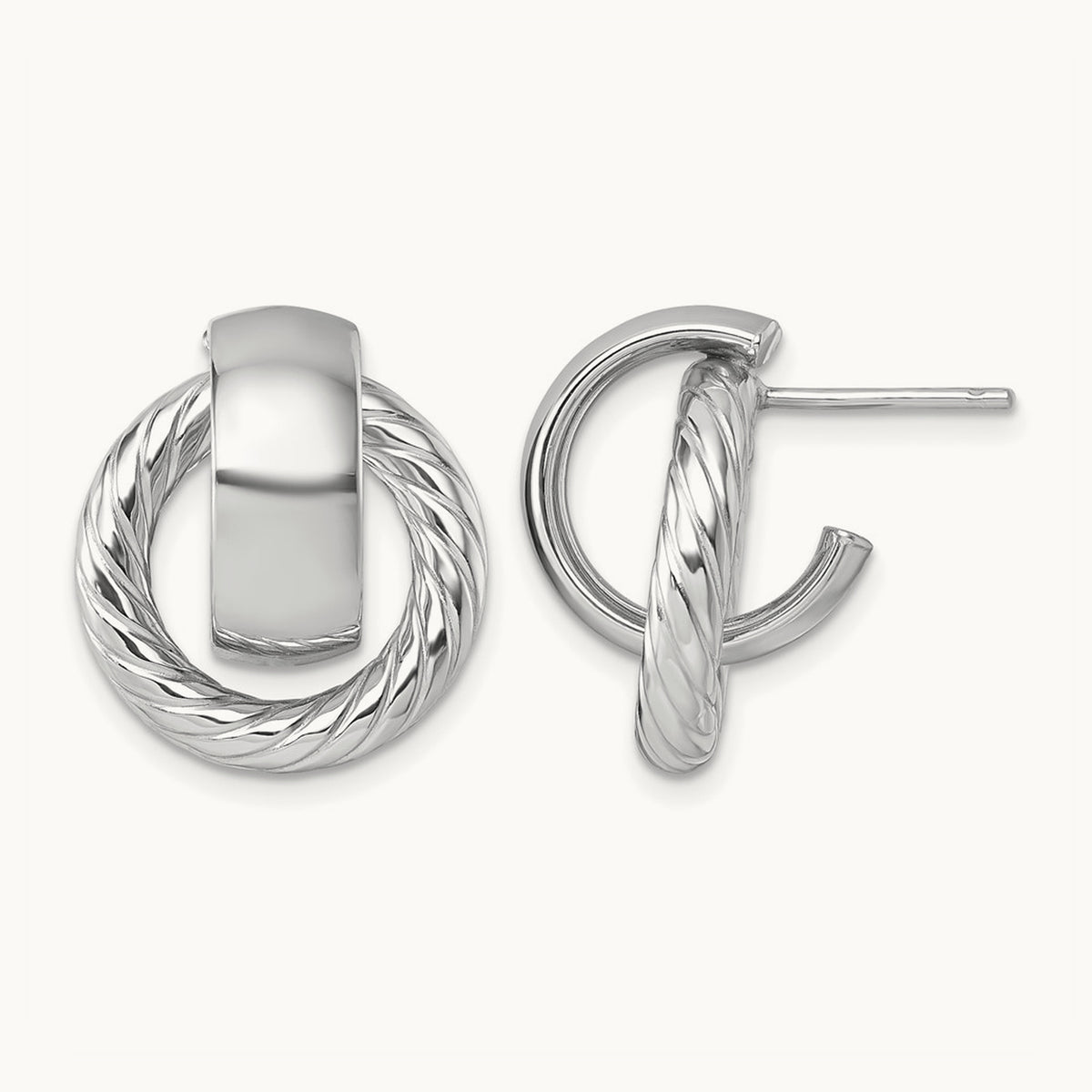 Polished and Twisted Circle Post Earrings — 14K Two-Tone Gold