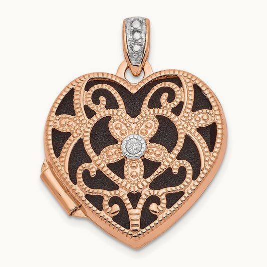 Diamond Vintage Heart Locket — 14K Rose Gold, 18mm