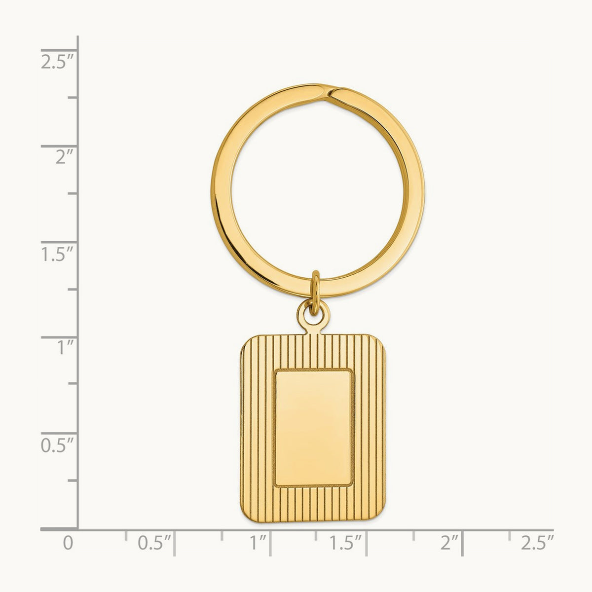Textured Rectangle Disc Key Ring, 14K