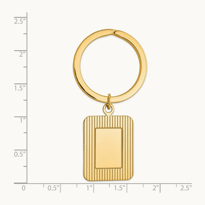 Textured Rectangle Disc Key Ring, 14K