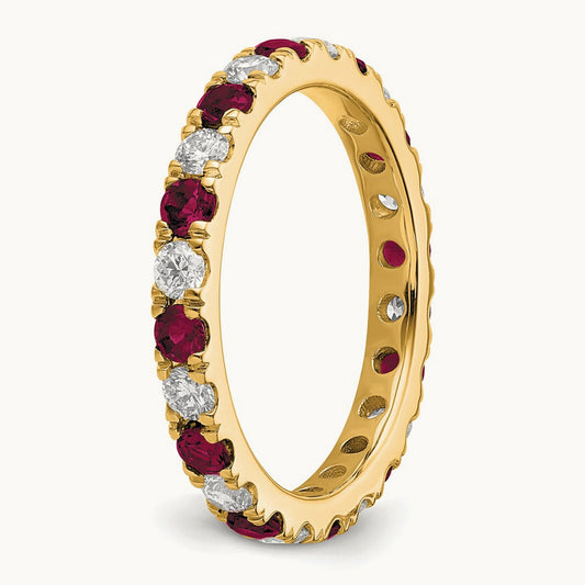 Created Ruby Eternity Band, 0.25-0.75 ct tw Lab-Grown Diamond — 14K Yellow Gold