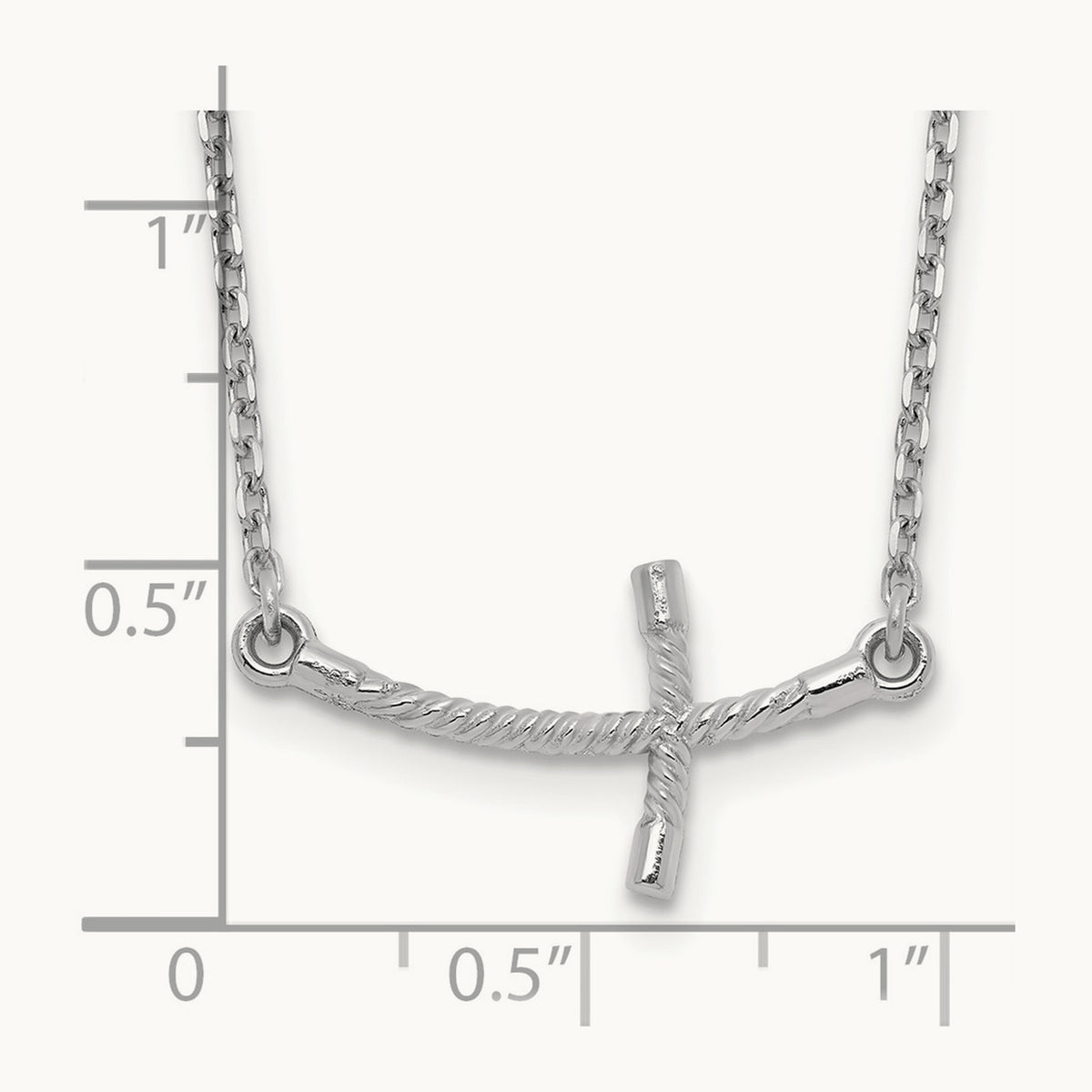 Small Sideways Curved Twist Cross Necklace — 14K White Gold