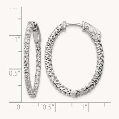Diamond Oval Hoop w/Safety Clasp Earrings, 14K White Gold