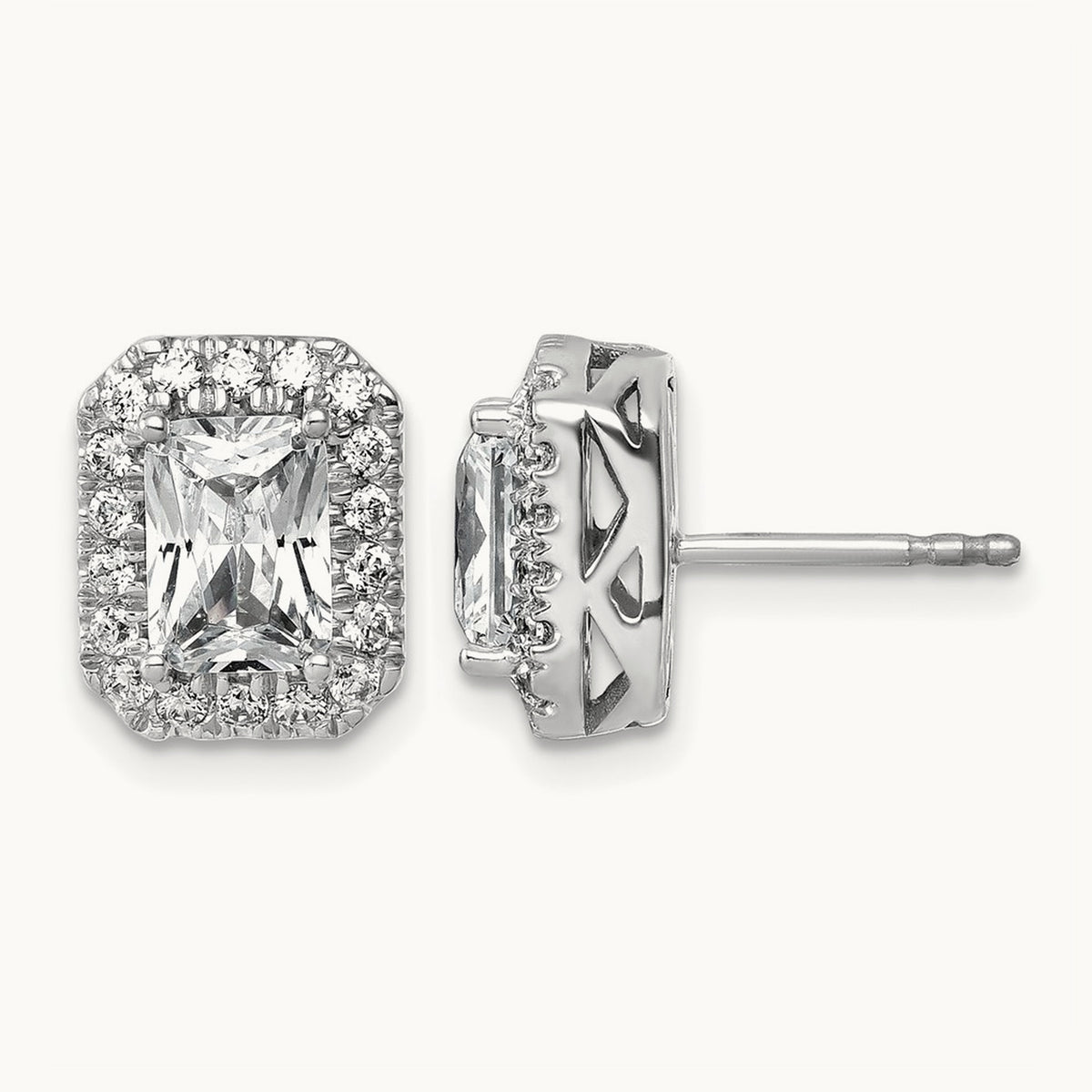 Radiant Shape Halo Earrings, 2.50 ct tw Lab-Grown Diamond — 14K White Gold