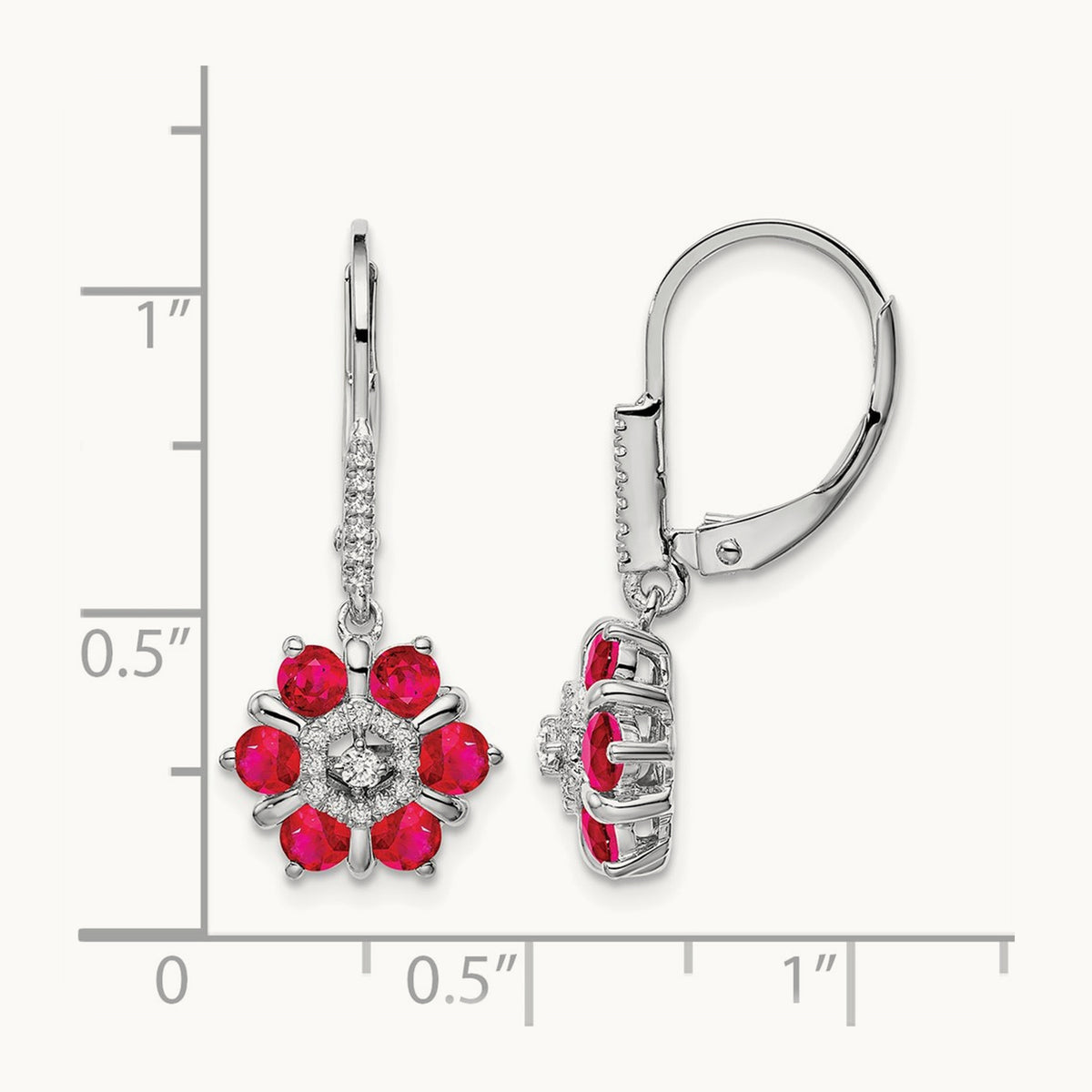 Ruby and Diamond Leverback Earrings, 14K White Gold