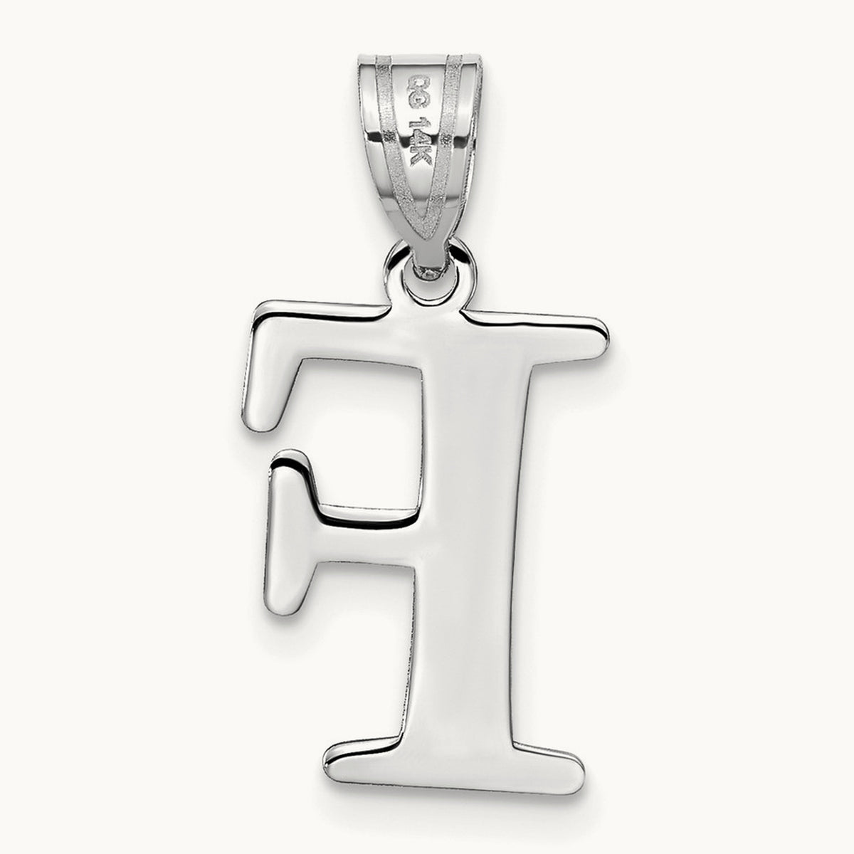Polished Etched Letter F Initial Pendant, 14K White Gold