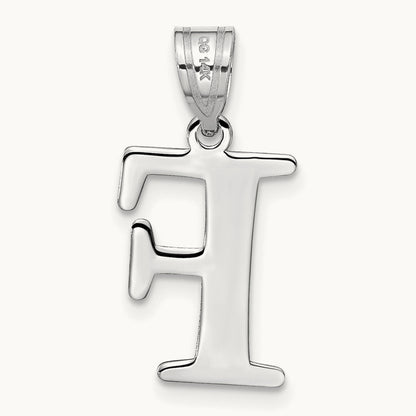 Polished Etched Letter F Initial Pendant, 14K White Gold