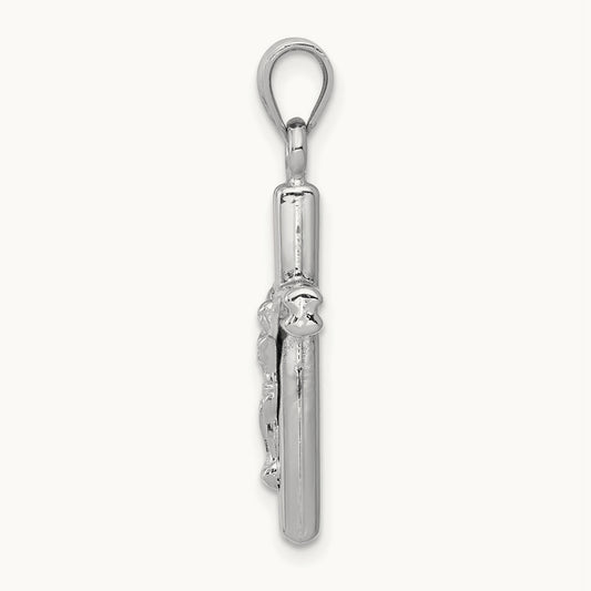Hollow Crucifix Pendant, 14K White Gold