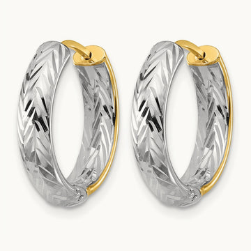 w/Rhodium Polished/Dia-cut Hinged Hoop Earrings, 14K — Leslie's