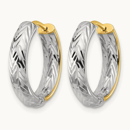 w/Rhodium Polished/Dia-cut Hinged Hoop Earrings, 14K — Leslie's