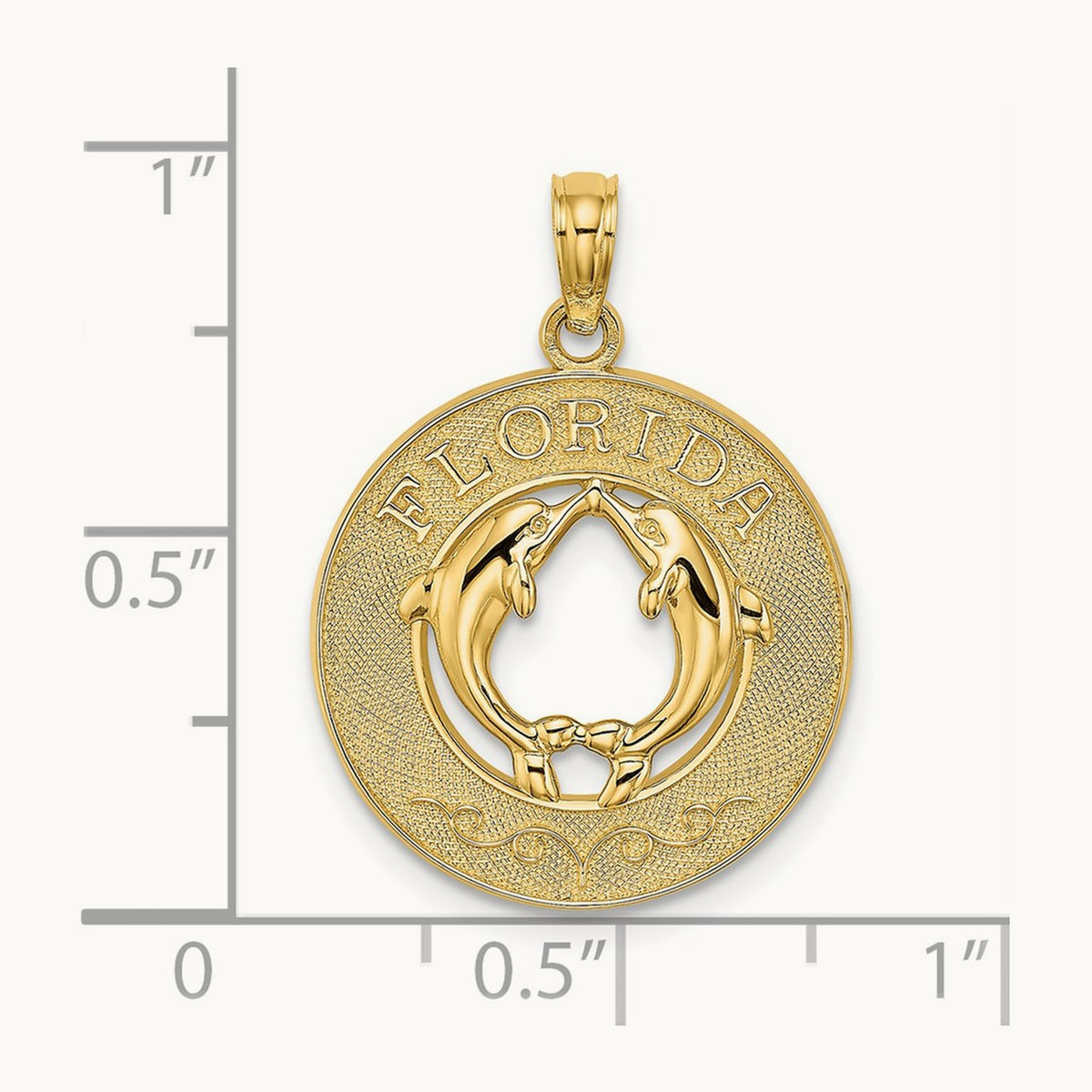 FLORIDA w/Dolphins Circle Charm, 14K
