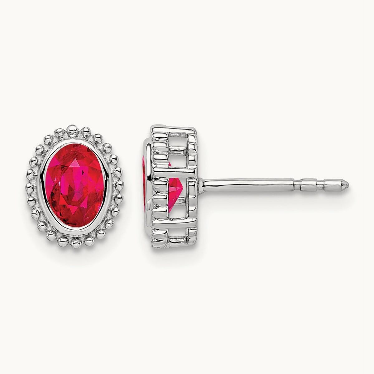 Oval Ruby Post Earrings — 14K White Gold