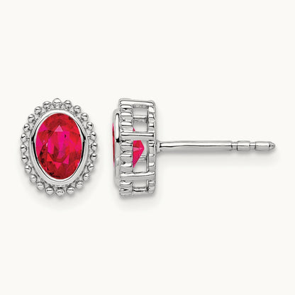Oval Ruby Post Earrings — 14K White Gold