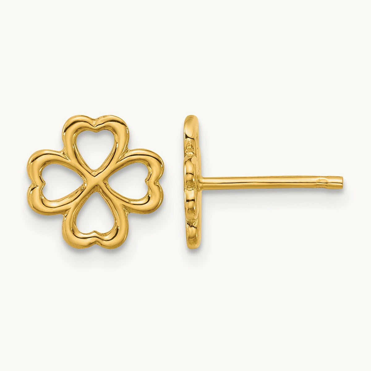 Polished 4-Leaf Clover Post Earrings, 14K — Leslie's