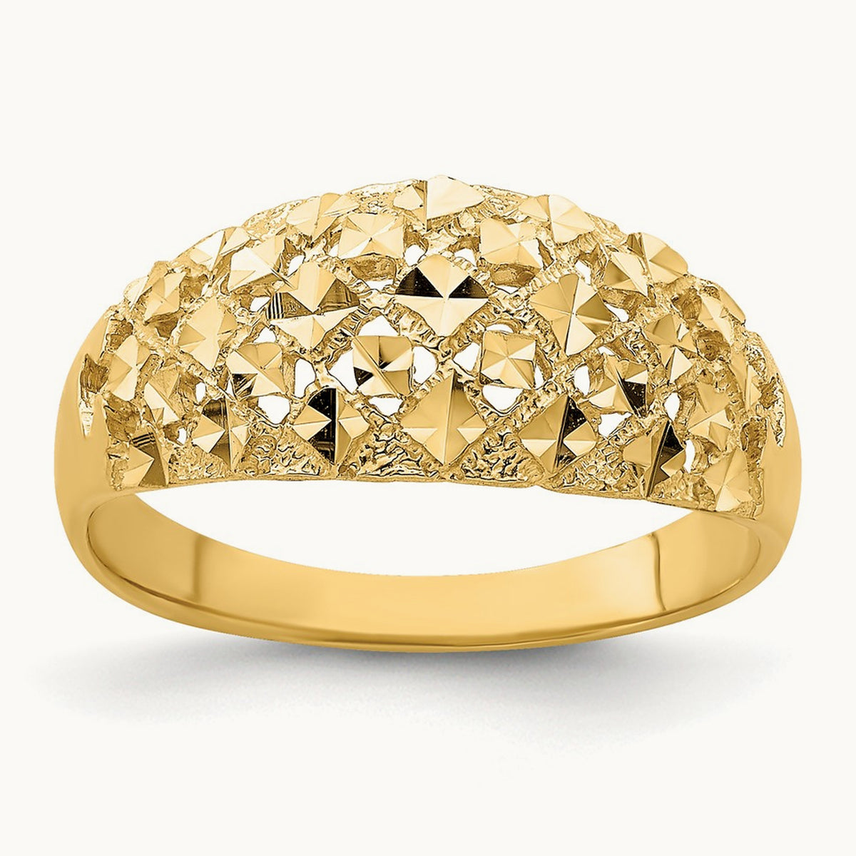 Diamond-cut Mini Diamond Pattern Dome Ring, 14K