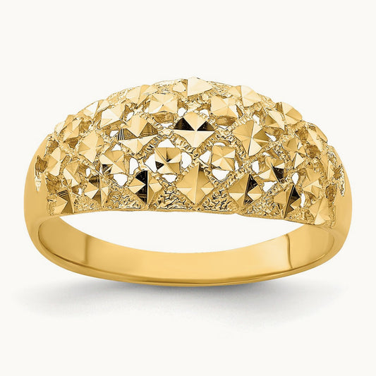 Diamond-cut Mini Diamond Pattern Dome Ring, 14K