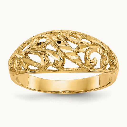 Paisley Diamond-cut Design Dome Ring, 14K