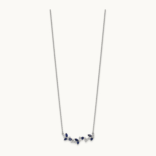 Sapphire and Diamond 18in. Floral Bar Necklace, 14K White Gold
