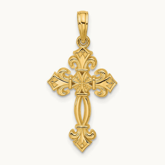 Polished Fancy Textured Cross Pendant, 14K