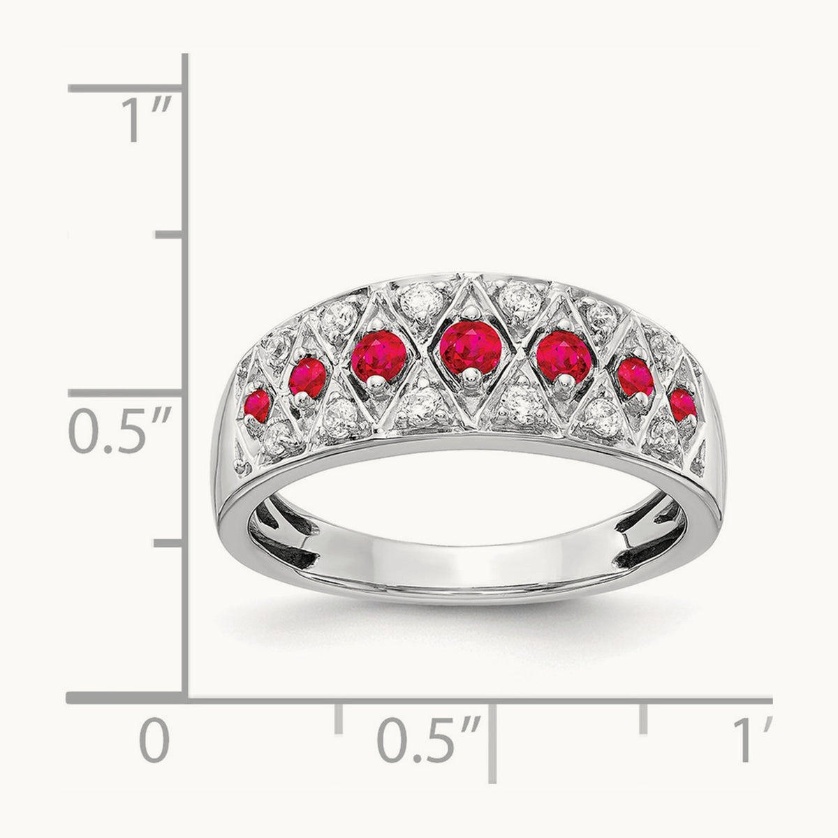 Diamond and Ruby Fancy Ring, 14K White Gold