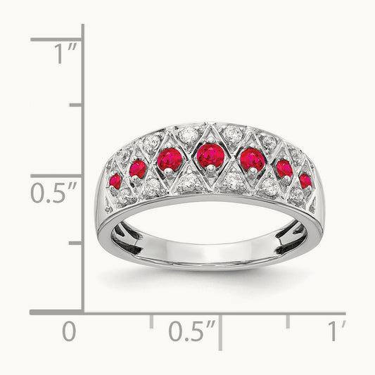Diamond and Ruby Fancy Ring, 14K White Gold
