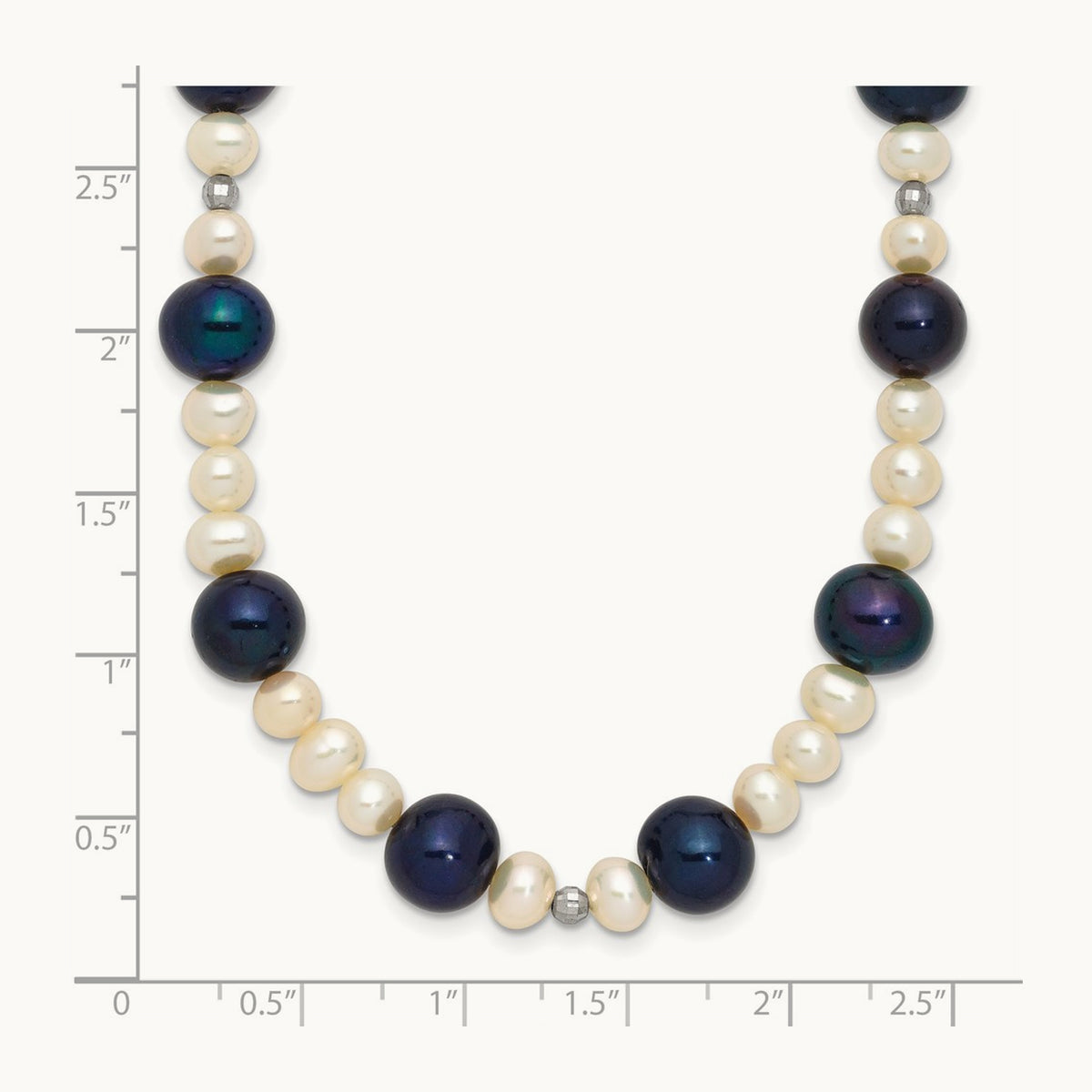 WG Black and White Semi-round Freshwater Cultured Mirror Bead Necklace, 14K