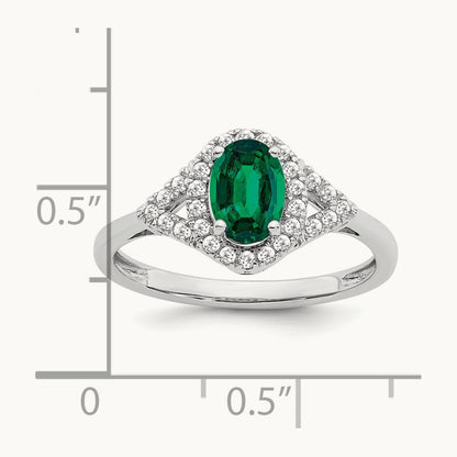 Oval Created Emerald and Diamond Ring, 14K White Gold