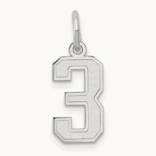 Small Satin Number 3 Charm, 14K White Gold