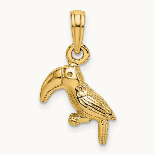 3-D Textured/Polished Toucan Bird Charm, 14K