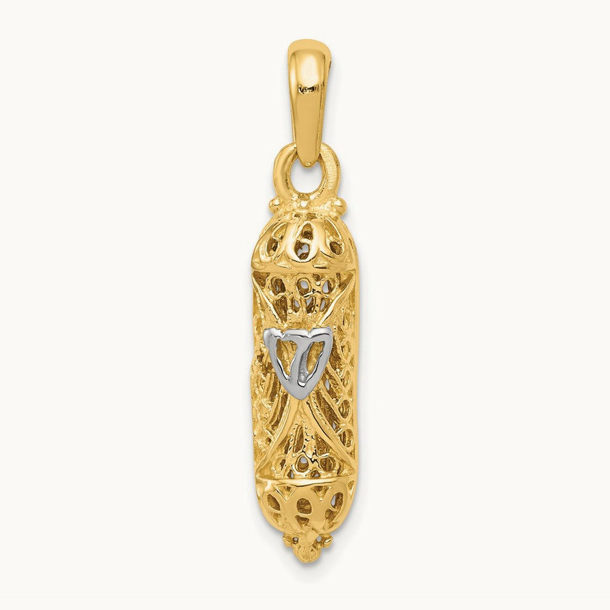 w/ White Rhodium Mezuzah W/Shin Charm, 14K