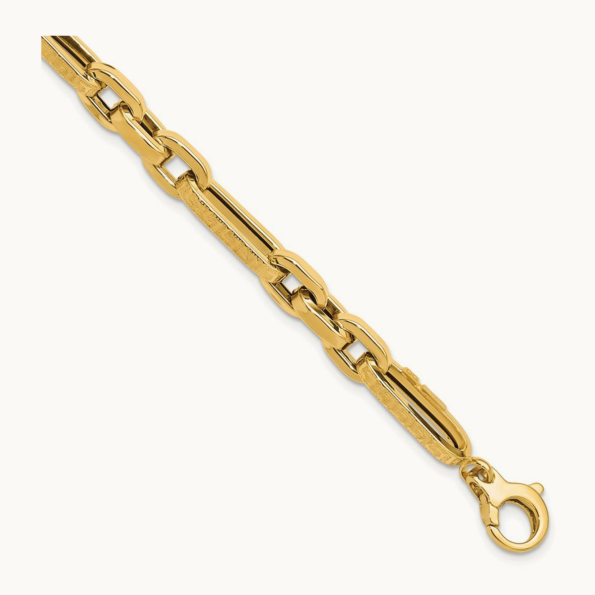 Polished and Textured Design Fancy Link Bracelet, 14K