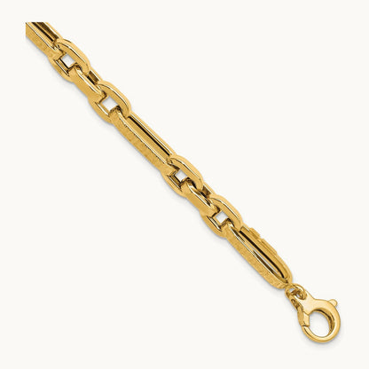 Polished and Textured Design Fancy Link Bracelet, 14K