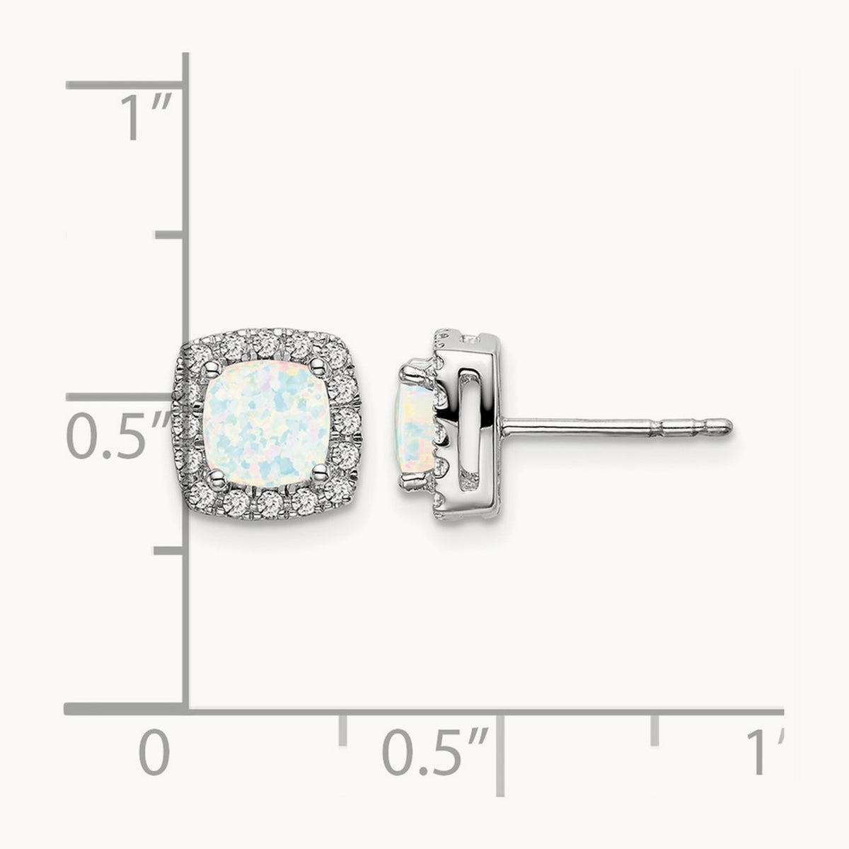 Cushion Created Opal and Diamond Halo Earrings, 14K White Gold
