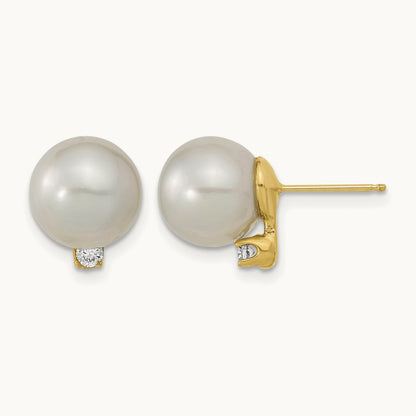 9- White Saltwater Cultured South Sea Pearl .10ct Dia Earrings, 10mm, 14K