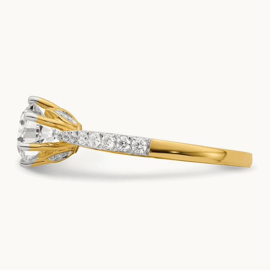 1ct Round Leaf Design Semi-Mount Dia Ring, 14K Gold