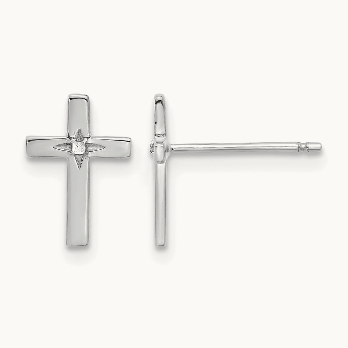 Cross Post Earrings with White Rhodium — 14K White Gold