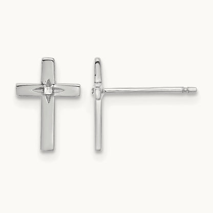 Cross Post Earrings with White Rhodium — 14K White Gold