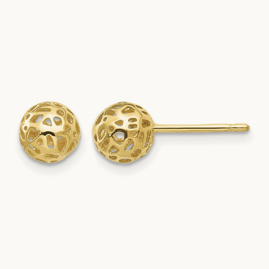 Fancy Ball Post Earrings, 14K Yellow Gold