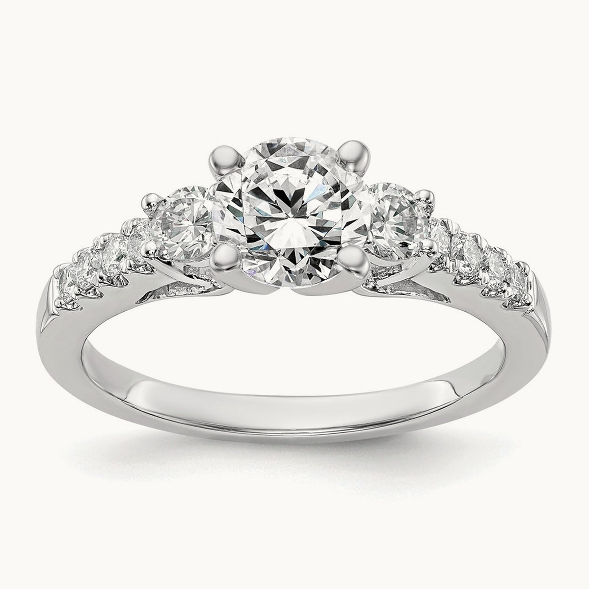 3-Stone Diamond Peg Set Semi-mount Engagement Ring, 14K White Gold