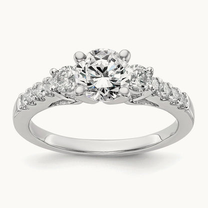 3-Stone Diamond Peg Set Semi-mount Engagement Ring, 14K White Gold