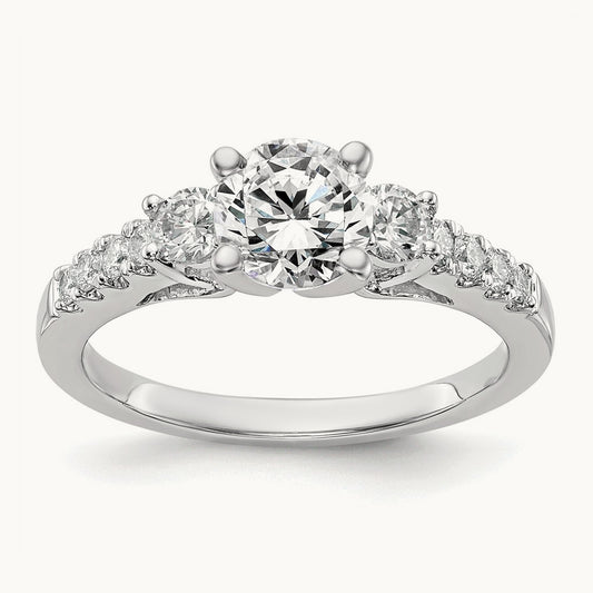 3-Stone Diamond Peg Set Semi-mount Engagement Ring, 14K White Gold