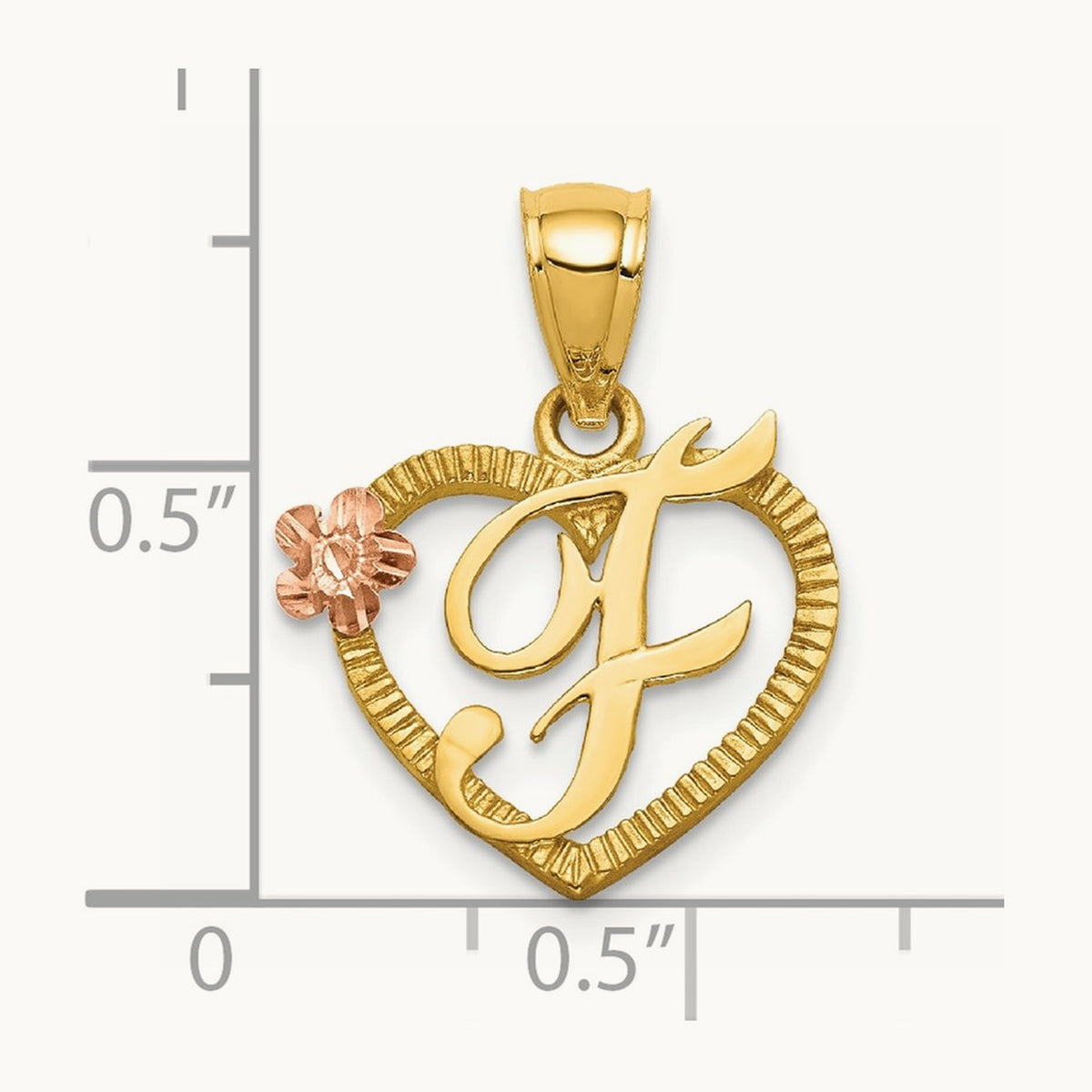 Heart Initial Pendant — 14K Two-Tone Gold, F