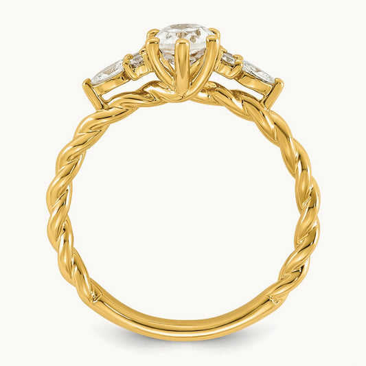 Polished Diamond and White Topaz Twisted Ring, 14K